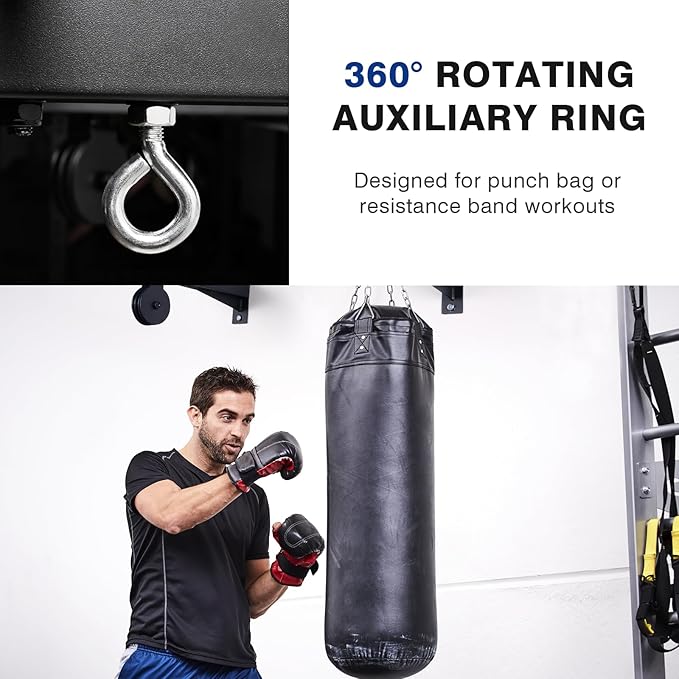 LIONSCOOL Multifunctional Wall Mounted Pull Up Bar with Pulley System, 48" and 16"/24" Multi-Grip Chin Up Bar, Cable Pulley Attachments Included, Perfect for Upper Body Workouts