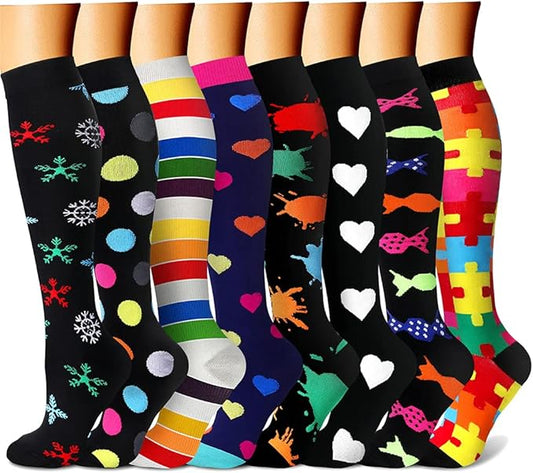 CHARMKING Compression Socks for Women & Men Circulation (8 Pairs) 15-20 mmHg is Best Support for Athletic Running,Hiking