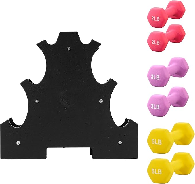 Neoprene Dumbbell Set for Women 2-5 lb | 3 Pairs Hand Weights Set with Rack, Hex Anti-Roll, Color-Coded Home Gym Gifts
