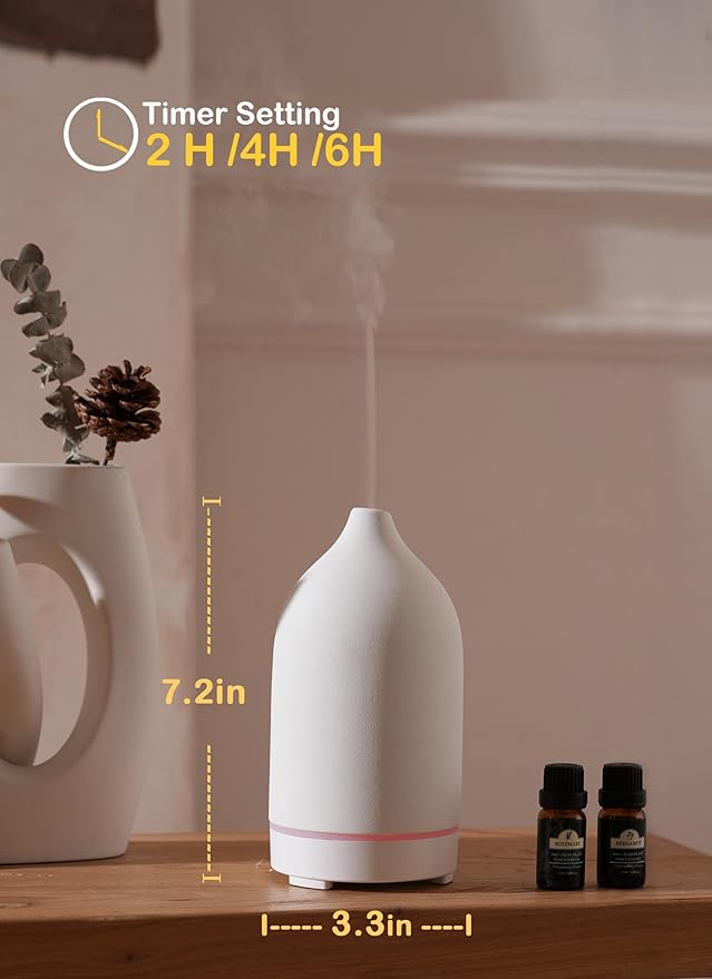 VIVITEST Stone Diffuser,200ML Essential Oil Diffuser, Ultrasonic Aromatherapy Diffusers for Home (White)