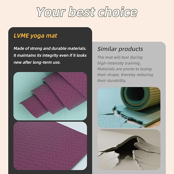 Yoga Mat Non Slip, Anti-Tear 1/4 Thick TPE Yoga Mats for Women and Men, a stylish and practical dual-tone yoga mat.72"x24" Exercise & Fitness Mat with Carrying Strap, Workout Mats for Yoga, Pilates and Floor Exercise