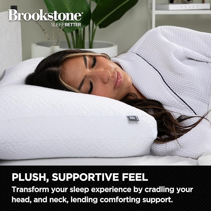 Brookstone TempSense Down Alternative Pillow Set - Standard/Queen Size Bed Pillows for Adults, Comfortable and Supportive Bedroom Pillows for Bed, Ideal for All Sleep Positions - 2 Pack, S/Q-White
