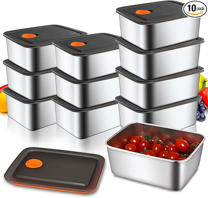 10 Set Stainless Steel Food Storage Containers with Lids, Reusable Metal Meal Prep Containers, Leak-Proof Stackable Storage Boxes, Dishwasher and Freezer Safe, Durable Bento Snack Boxes(20oz)