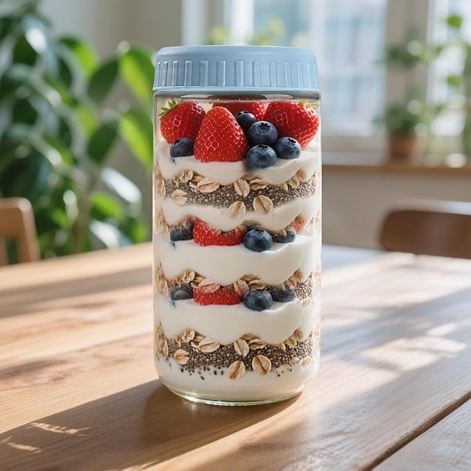 Overnight Oats Containers with Lids, 24oz Glass Jars with Lids 8 pcs, Light Blue, Wide Mouth Mason jars for Salad, Yogurt, Snacks, Meal Prep