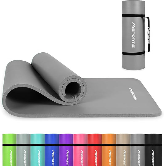 Yoga Mat Premium Non Slip Thick – Extra Comfortable Exercise Mat for Home Workouts, Pilates, Stretching & Gym – Cushioned NBR Foam, Gym Mat with Strap, for Women & Men