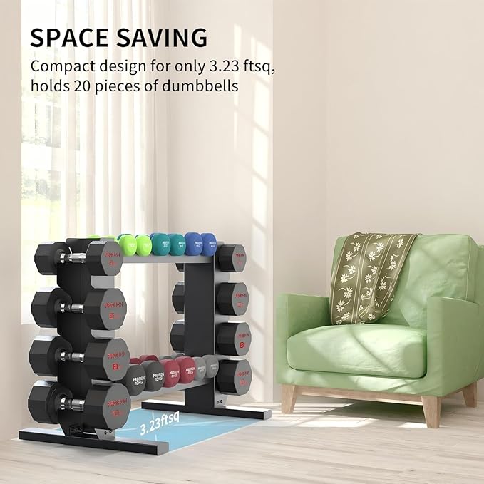 PROIRON Compact Dumbbell Rack with Stable Base, Heavy Duty Steel Weight Rack for 20 Dumbbells Storage, 6-Tier Weight Holder Home Gym Dumbbells Kettlebells Organizer, 450lb (Rack Stand Only)