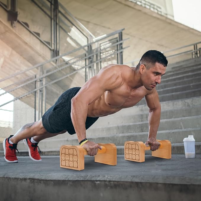 TOPZEA 2 Pcs Wooden Parallettes Push Up Bars, Solid Beech Wood Calisthenics Equipment Non-Slip Push Up Handle Stand for Handstand & Strength Training, Calisthenics, Home Gym & Floor Workouts