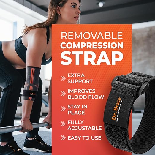 DR. BRACE® Elite Elbow Brace Support, Breathable Elbow Compression Sleeve with Gel Pad for Golfer's, Tennis Elbow & Tendonitis Treatment & Pain Relief 2024 (Grey-Orange, Small)