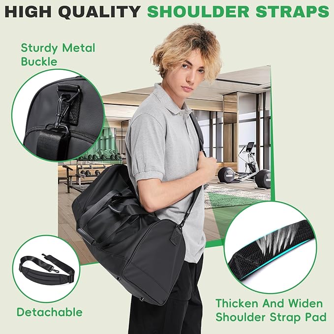 Gym Bag for Men with Shoe Compartment, 33L Duffle Bag for Traveling Overnight Weekend for Adults, Carry on Flight Approved, Black