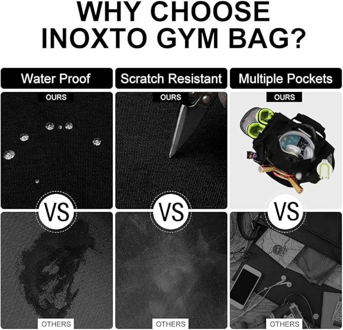 INOXTO Small Sports Gym Bag，Travel Duffel Bag with Dry Wet Pocket and Shoes Compartment for Women and Men，35L Waterproof Weekender Fitness bag For Swim Sports Travel Working Out (black)