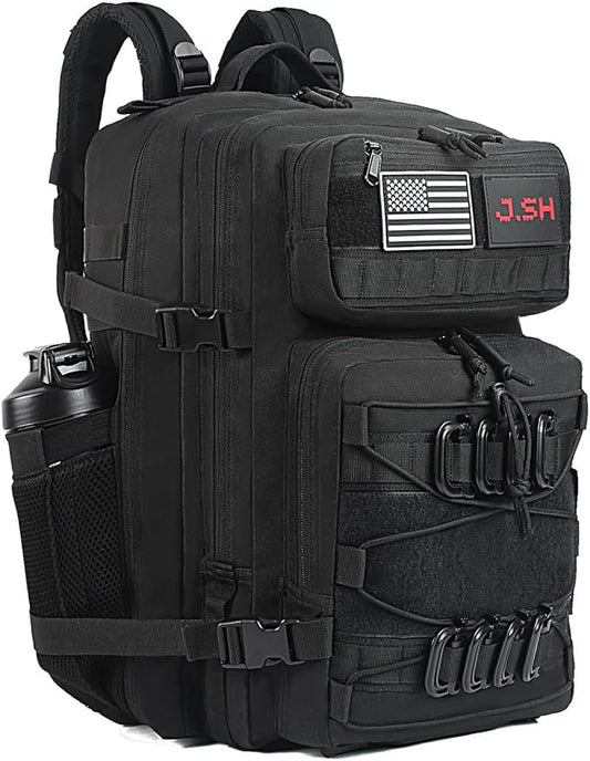 J.SH 45L Large Capacity 3-Day Tactical Backpack, Waterproof & Tear-Resistant, MOLLE System, Adjustable Straps (chest strap and waist strap), Hiking Backpack for Men & Women - Black