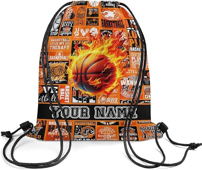 Custom Basketball Drawstring Backpack - Cool Cinch Sack, String Backpacks for Kids Women Men Boys Girls for Gym Outdoor Sports Travel Athletic Drawstring Bag - Lightweight/Foldable