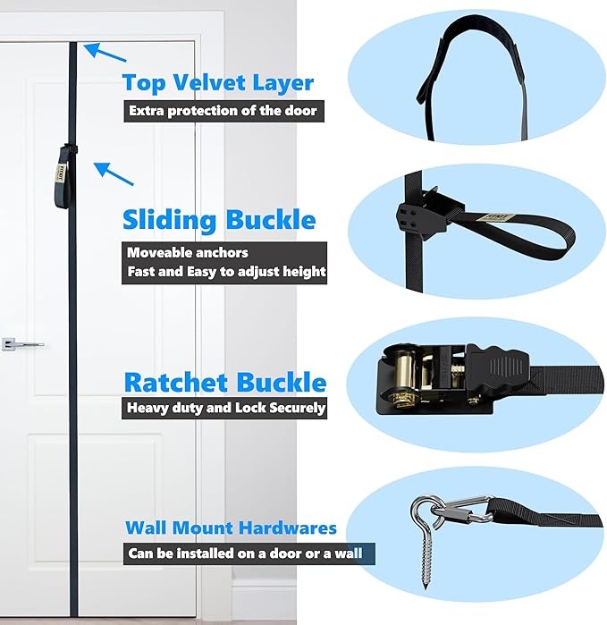 Door and Wall Moveable Anchor Straps with Adjustable Multi Point for Resistance Bands, Workout Attachment for Home Gym, Fits 6-8 ft Doors