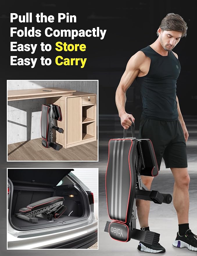 Yoleo Adjustable Weight Bench, 660LB Foldable Workout Bench with Extended Head/Neck Protection/Spine Support for Bench Press, Fast Folding Incline Decline Flat Bench