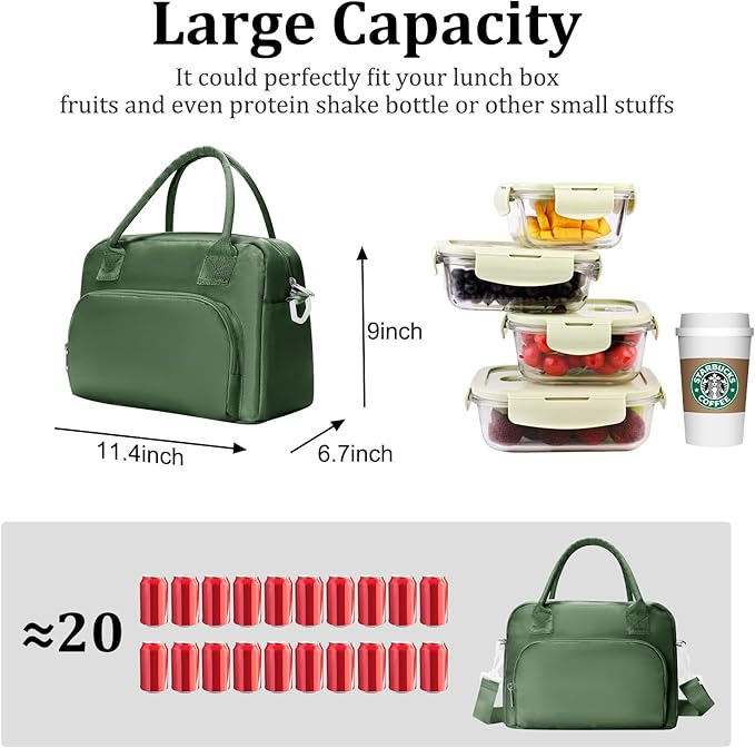 Insulated Lunch Bag for Women Men Large Reusable Lunch Box Adult Leakproof Portable Cooler Tote Bags for Work Picnic