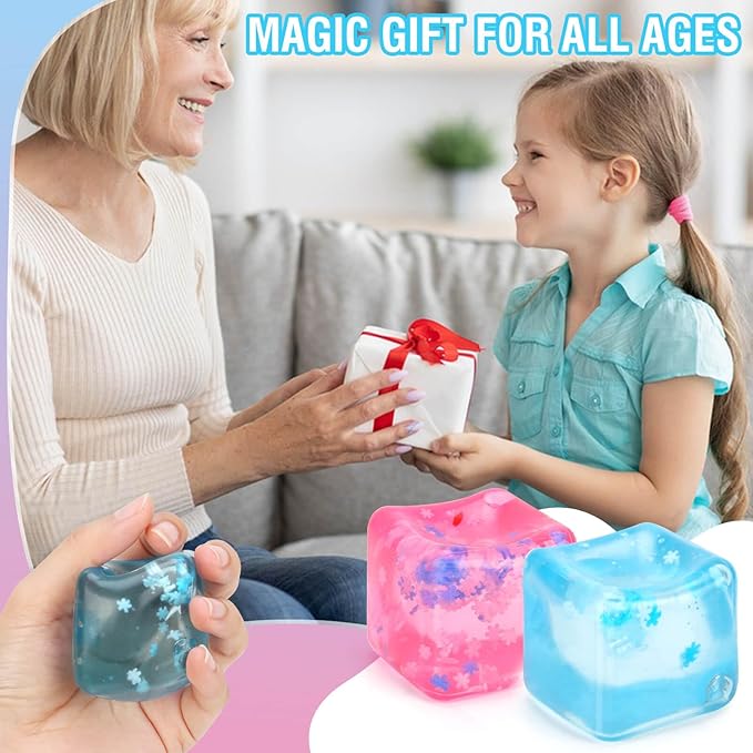 Fidget Toy for All Ages: 2 Pack Soft Sensory Fidget Ice Cube Stress Ball Squishy Cube Stress Relief Toys for Kids, Teens and Adults Party Favors, Birthday Gift for Kids Age 3+