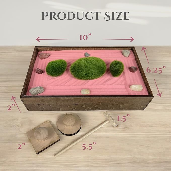 Wooden Stackable Zen Garden | Desert Rose Sand with Rake & Accessories | Minimalist Decor Gift for Relaxation