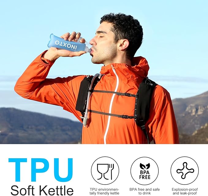 INOXTO Soft Flask,Collapsible Soft Water Bottles for Hydration Vests and Running Packs, Soft Flask Running Bottles for Hiking Cycling(250/500 ml) (2 PCS 250ML)