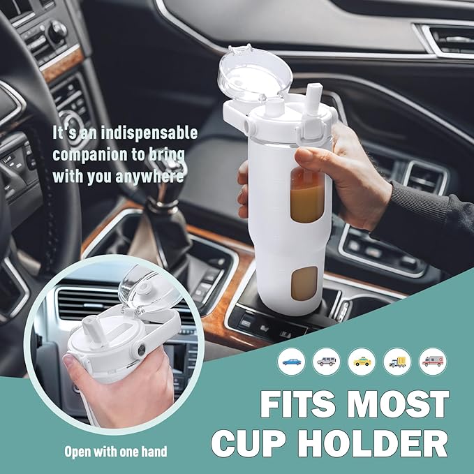 BLUEGO 32oz Glass Water Bottles with Straw Time Marker Half Gallon Large Motivational Water Bottle with Silicone Sleeve 2 Liter Large Glass Water Jug for Gym, Sports& Workout, Daily, White