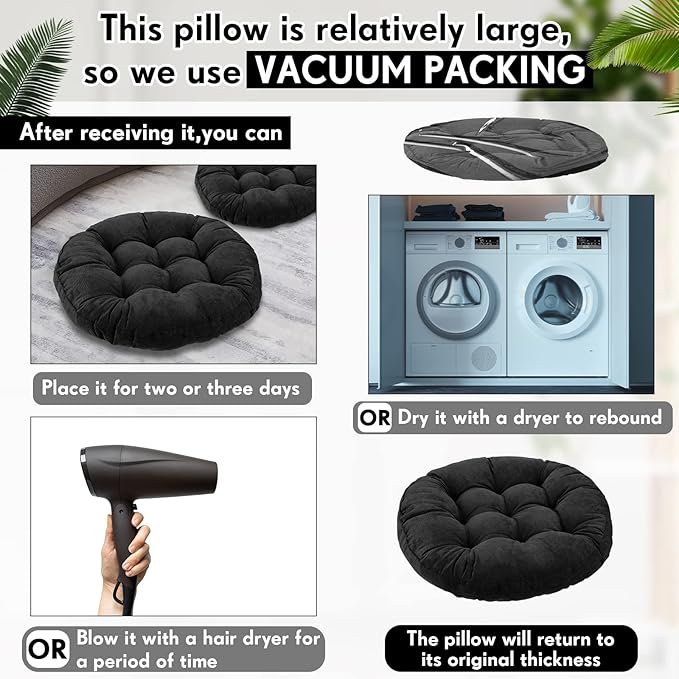 Jerify Floor Pillow Cushions 22 x 22 Inch Round Square Large Meditation Floor Pillow for Classroom Adult Meditation Picnic Party Cushion for Seating Gift Christmas(Round,Black,4 Pcs)