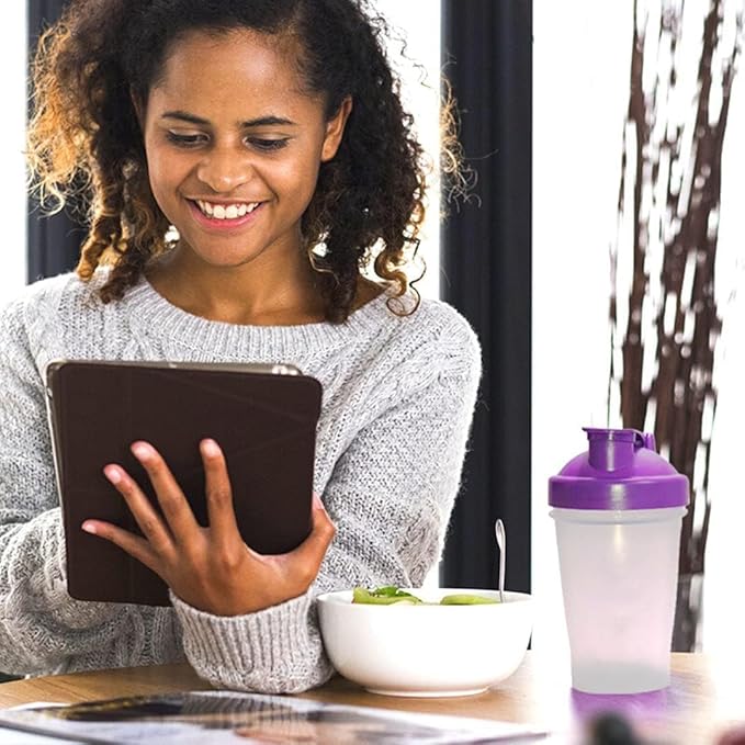 A Small Clear Shaker Bottle w. Yellow Lid,12Oz/400ml Measurement Marks & Stainless Whisk Blender Mixer Ball,BPA Free,Made of PP5,Perfect for Nutrition/Protein/Keto/Juice Powder Shaking