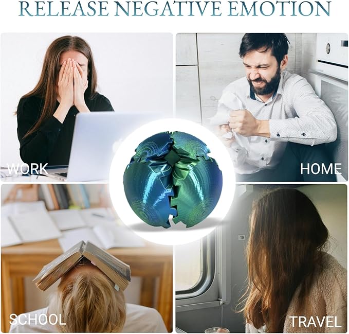 Gear Ball, 3D Printed Gear Ball, Gear Sphere Fidget Toy Stress Relief Toy for ADHD, Anxiety Relaxing Toy for Adults at Work/Study/Travel (Bluegreen, TwistedLine)