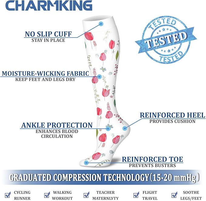 CHARMKING Compression Socks for Women & Men Circulation (8 Pairs) 15-20 mmHg is Best Support for Athletic Running,Hiking