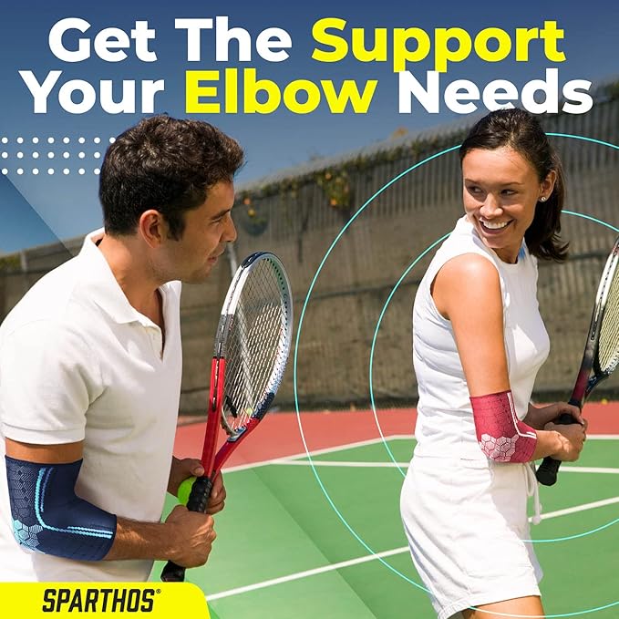Sparthos Elbow Compression Sleeves (Pair) – Tennis and Golfer's Elbow Support – Elbow Brace for Men and Women – Made from Innovative Breathable Elastic Blend