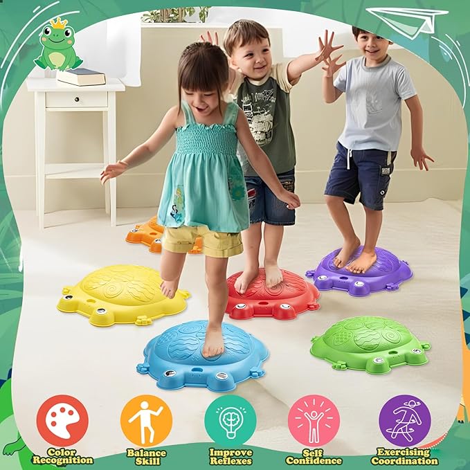 Stepping Stones for Kids Outdoor Toys for Toddlers 3-5 12 Pcs Frog Balance Step Stone Up to 265lbs Indoor Outdoor Toy for Kids Obstacle Course Sensory Toys for Toddler Ages 3-8 Gift for Boys Girls