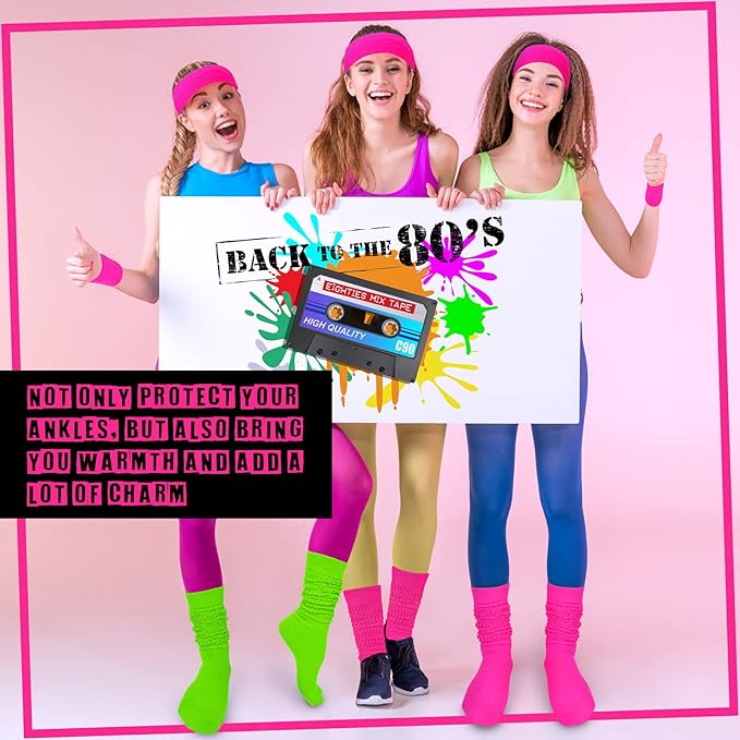 Tarpop 80s Neon Women Slouch Socks 90s Headbands Wristbands Fanny Pack Leg Warmers Sweatbands Waist Bag Women Party Costume