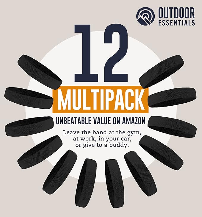 OutdoorEssentials Sweatbands & Wristbands - Wrist Sweat Bands Headbands for Men & Women - Multipack Terry Cloth Headbands or Wrist Bands for Working Out, Tennis, Basketball, Football, Gymnastics