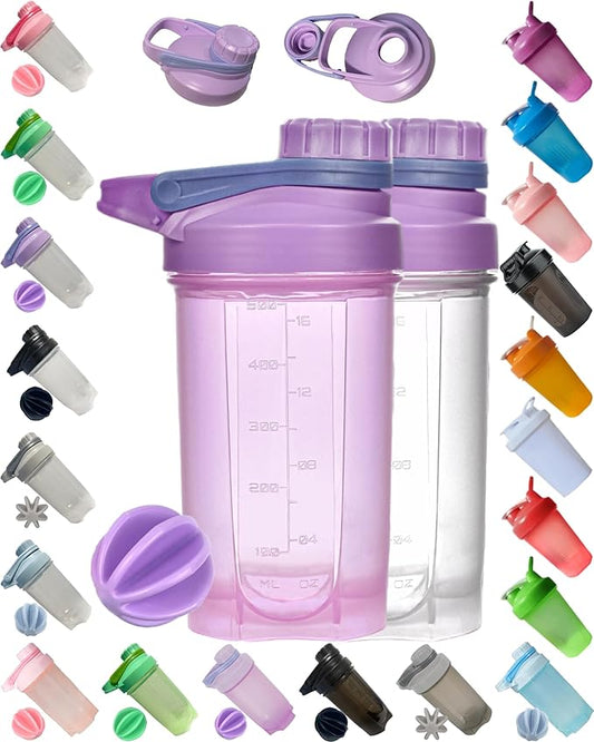 Shaker Bottle Perfect Nutrition w. New Whisk Ball Blender,Full Body for Microwave Heating(No Metal,BPA Free),Moden Loop Top,Dishwasher Safe,Leak Proof,Protein Powder/Fruit Juice Mixer 16oz(Purple)