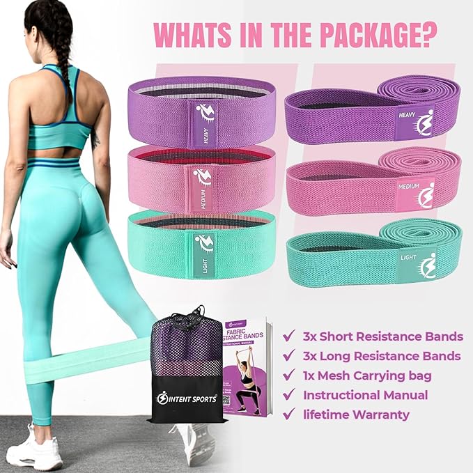 Fabric Resistance Bands for Working Out, 6pcs Band Set, 3pcs Non-Slip Booty Bands 3pcs Loop Exercise Bands for Leg, Glutes, Hip Elastic Bands for Gym, Home Fitness, Pilates, Yoga for Women and Men
