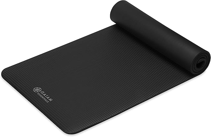 Gaiam Essentials Thick and Thin Yoga Mat Fitness & Exercise Mat with Easy-Cinch Carrier Strap