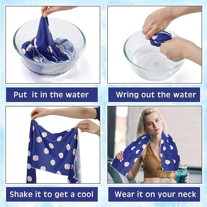 12 Pcs Cooling Towel 40 x 12 Inch Basketball Baseball Football Volleyball Soccer Softball Microfiber Fast Drying Towel for Gift Women Men