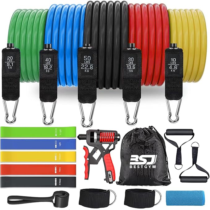 Resistance Bands,Exercise Bands,Grip Strength Trainer,Resistance Bands for Working Out with Handles for Men and Women,Workout Bands with Door Anchor and Ankle,Strength Training Home Gym Equipment
