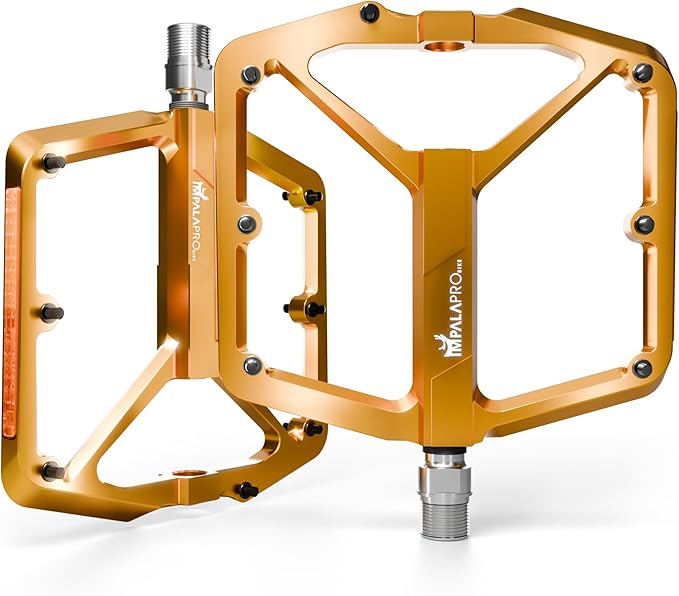 Flat Bike Pedals with Reflectors CNC Aluminium 9/16” – MTB Pedals with Extra Wide Platform and Removable Anti-Slip Pins – Lightweight Pedals for Mountain Bike & Road Bike 294 g