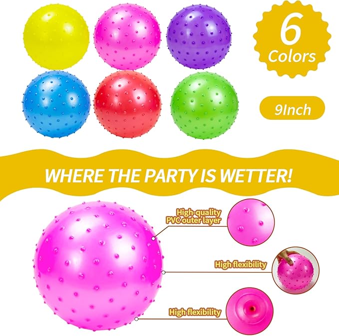 Hymaz 20Pcs Bouncy Balls for Kids Toddlers, 9 Inch Sensory Balls Spiky Massage Stress Ball Bulk with Air Pump, Indoor Outdoor Adult Sports Sensory Toys & Kids Fun Beach Party Favors
