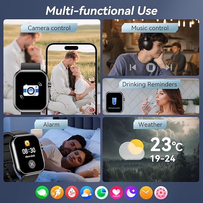 Smart Watch for Men Women, 1000mAh Battery 100-Day Standby Time, 1.85" HD Screen Fitness Tracker, 110+ Sport Modes, IP68 Waterproof, Heart Rate/Sleep Monitor, Fitness Watch for Android/iPhone(Black)