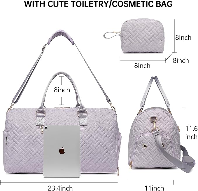 Duffle Bag for Travel, Weekender Bag with Shoe Compartment, Carry On Overnight Bag for Women with Toiletry Bag, Gym Bag with Wet Pocket, Hospital Bags for Labor and Delivery Beige