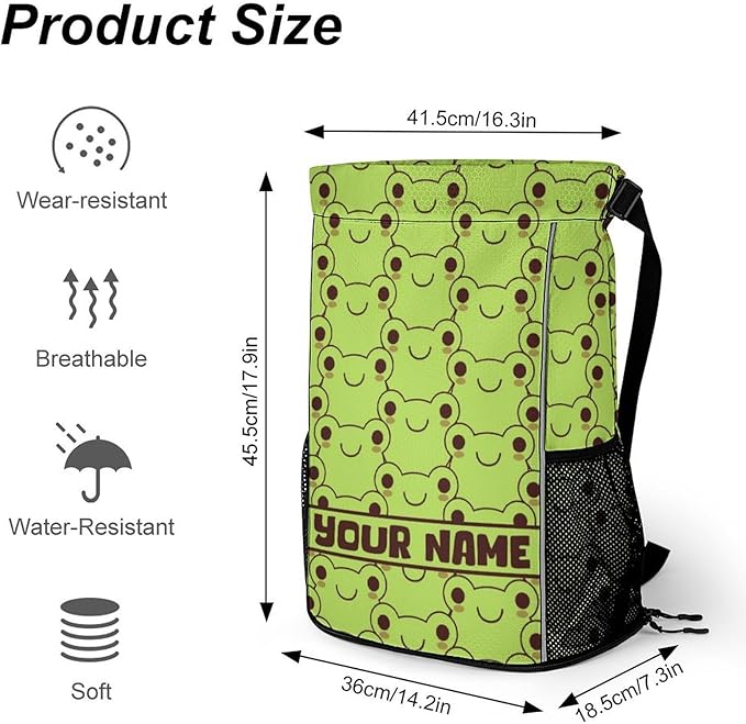 Custom Frog Drawstring Backpack - Cute Cinch Sack, String Backpacks with Pocket for Kids Women Men Boys Girls for Gym Outdoor Sports Travel Athletic Drawstring Bag - Lightweight/Foldable
