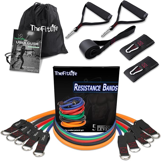 TheFitLife Resistance Bands with Handles - Designed for American Body Types, Exercise Workout Tubes for Men, Women, Includes Large Handles, Ankle Straps, Door Anchor, Fitness Levels