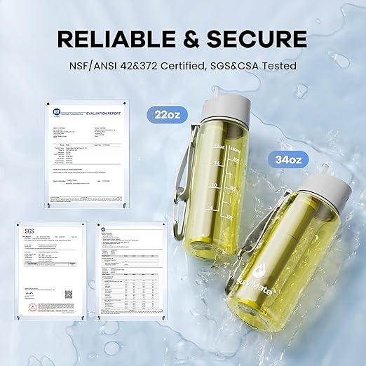 Survimate 5-Stage 0.01μm Ultra-Filtration Filtered Water Bottle, BPA-Free Material, NSF/ANSI 42&372 Certified, Portable Water Filter Bottle for Survival, Camping, Hiking, and Emergency Use