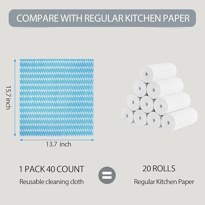 Disposable Cleaning Cloths Dry Handi Wipes Reusable Dish Cloths Multi Use Reusable Cleaning Towels,Machine Washable J Cloth,Heavy Duty Handy Wipes 13.7" X 15.7" 40 Count