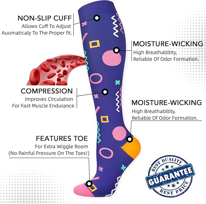 Graduated Compression Socks for Women&Men 20-30mmhg Knee High Socks Travel Hiking Running Stocking