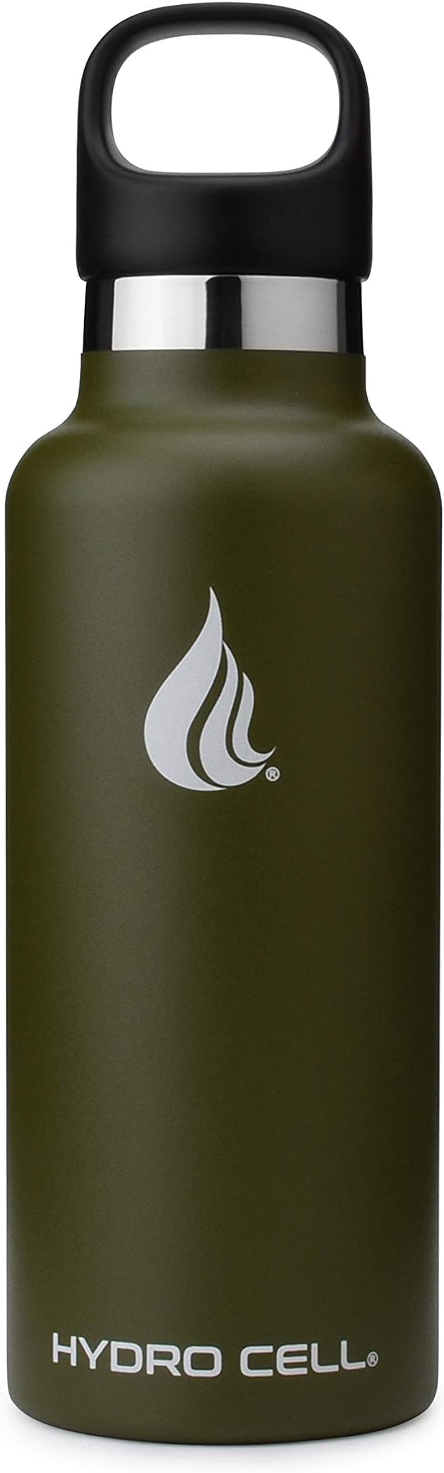 HYDRO CELL Stainless Steel Water Bottle with Straw & 2 Standard Mouth Lids (32oz 24oz 20oz 16oz) Keeps Liquids Hot or Cold w/Double Wall Vacuum Insulated Leak Proof Sport Design (Army 20oz)