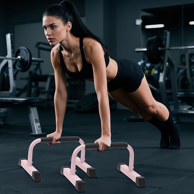 Push Up Bars: Sweat-resistant Parallettes Bar for Handstands L-sit & Dip, No Wobbling Strength Training Pushup Stands for Women Men Workout Core Exercise at Home Floor Gym