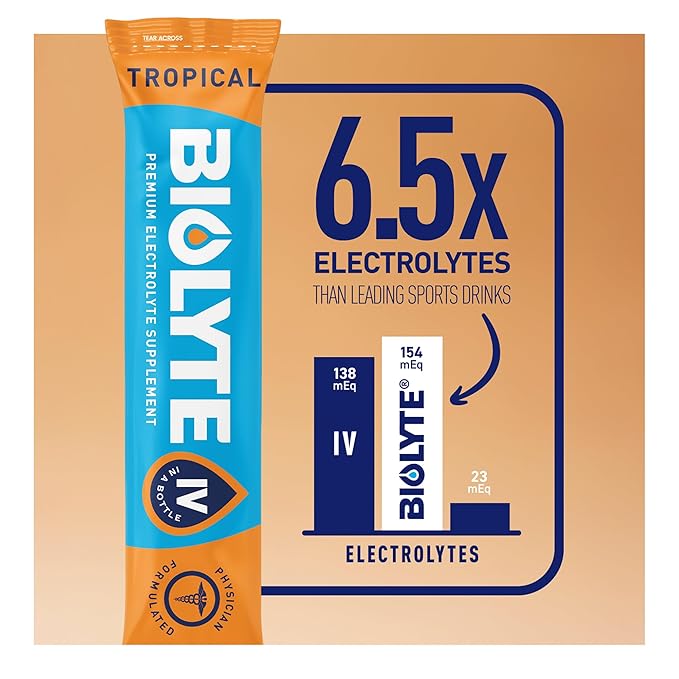 BIOLYTE IV Electrolyte Powder Packets, IV Liquid Drink Mix for Water, Doctor-Developed Hydration, HSA & FSA Approved Dehydration Relief, Chemotherapy Must Haves for Women & Men - Tropical (16 Sticks)