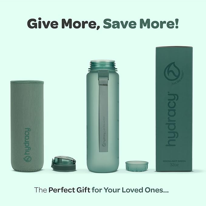 Hydracy Water Bottle with Time Marker -Large BPA Free Water Bottle & No Sweat Sleeve -Leak Proof Gym Bottle with Fruit Infuser Strainer & Times to Drink -Ideal for Fitness Sports & Outdoors