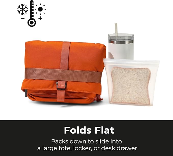 Dual Compartment Insulated Lunch bag, with 2 Leakproof Compartments & Roll-top, 13L lunchbox for work (Brown Orange)